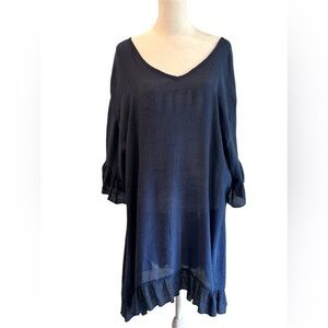 Ekouaer large navy blue ruffle sleeve swimsuit cover up dress tie back